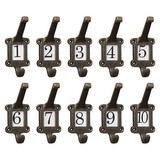 10 x Old School Style cast iron hooks with  numbers 1 - 10 ceramic inserts included